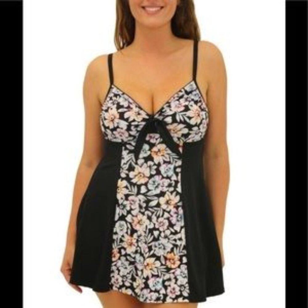 Fit4U Fit 4 Ur Thighs Floral Color Blocked Vintage Tie Front Dress Women's 12